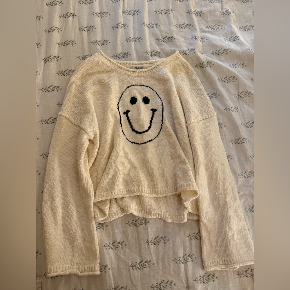 Madewell Cream Knit Smiley Face Sweater